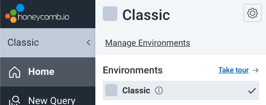 The environment selector selected and showing the list of Classic and other Environments (screenshot)