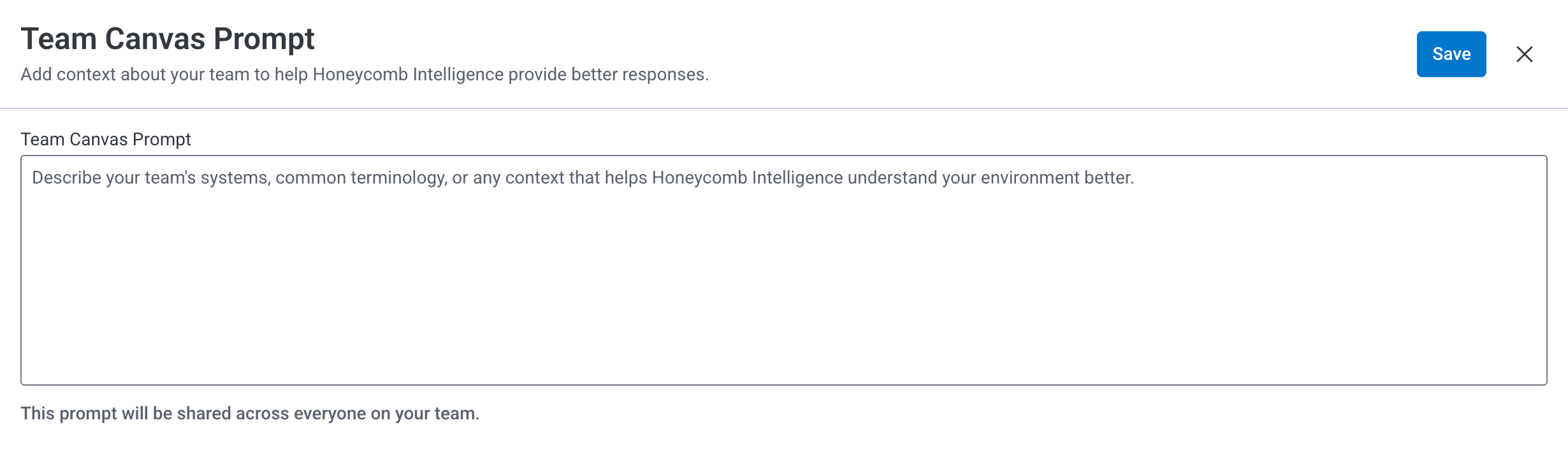 An empty Team Canvas Prompt form.
