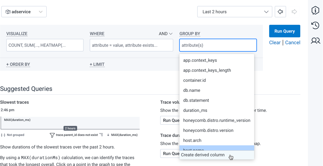 Derived column selector