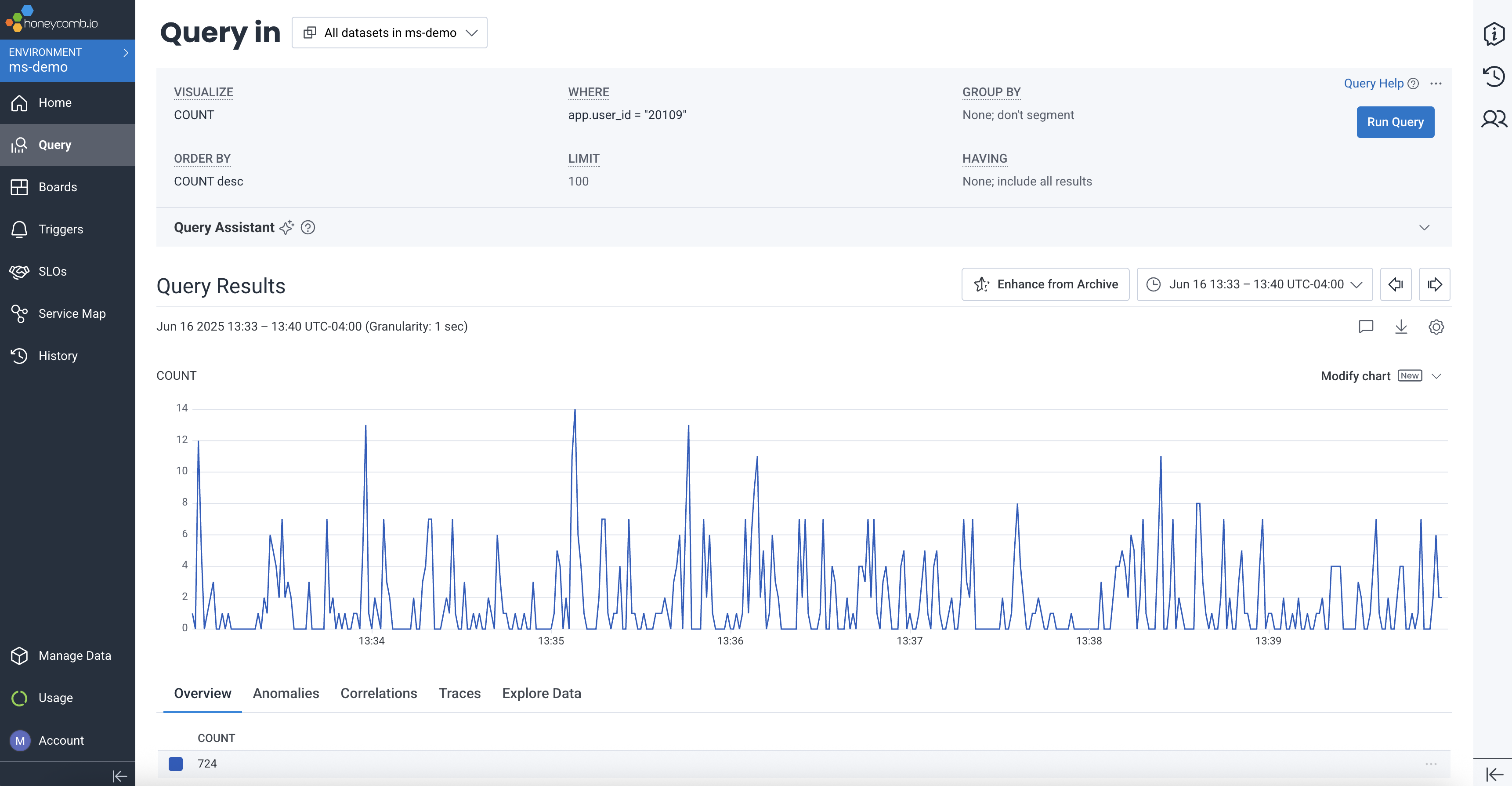 Screenshot of Query Results UI.
