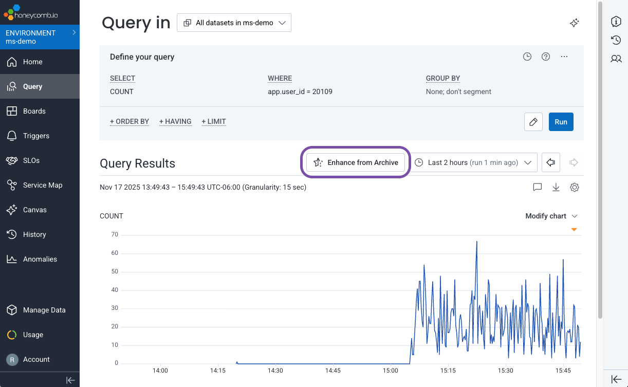 Screenshot of Query Results