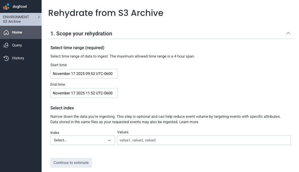 Screenshot of S3 Archive Home screen