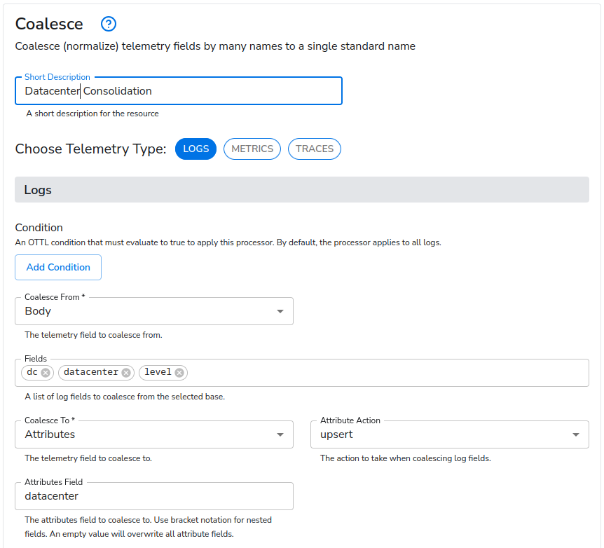 Honeycomb Docs - Coalesce Field - Datacenter