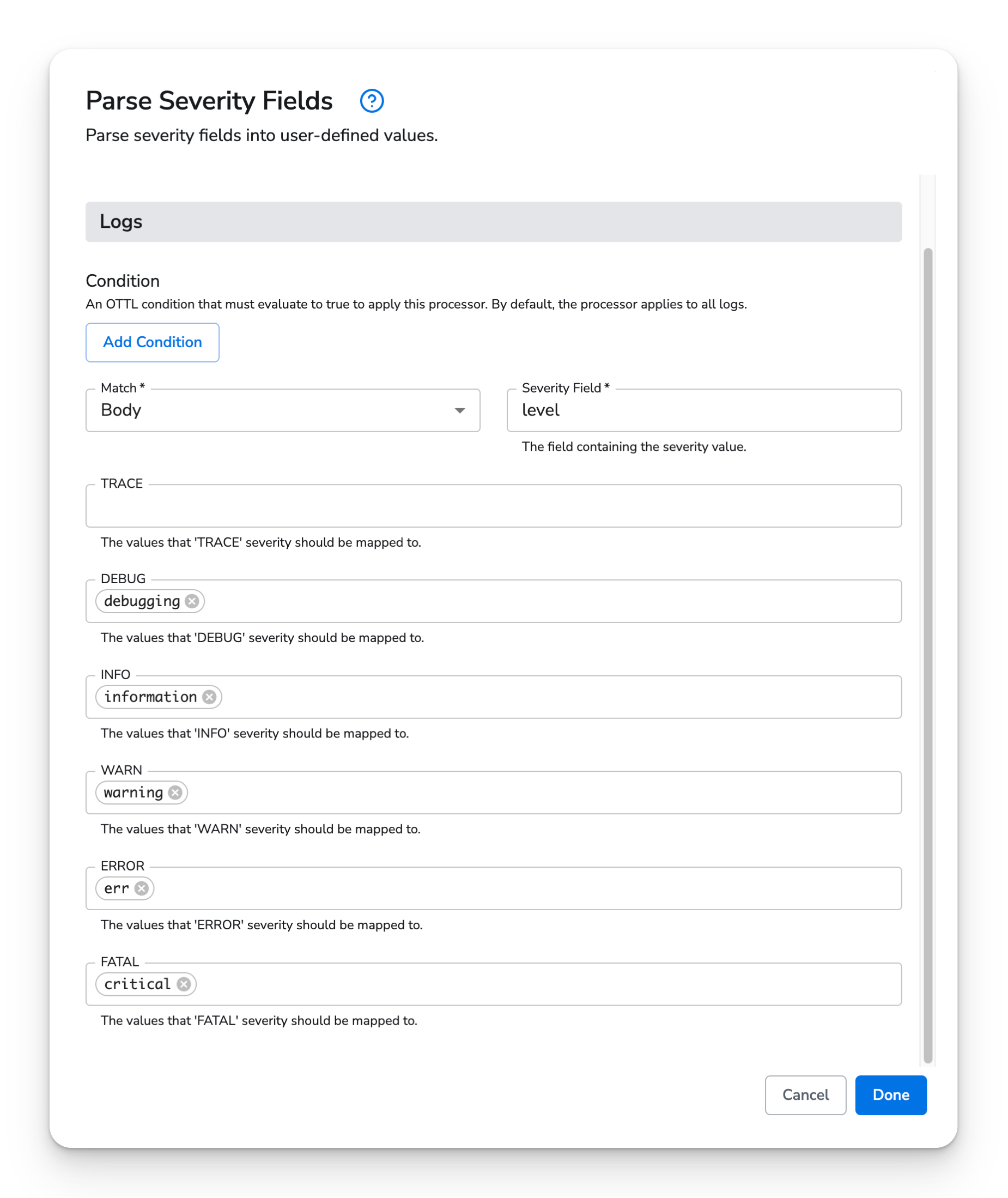 Honeycomb Docs - Parse Severity - image 1