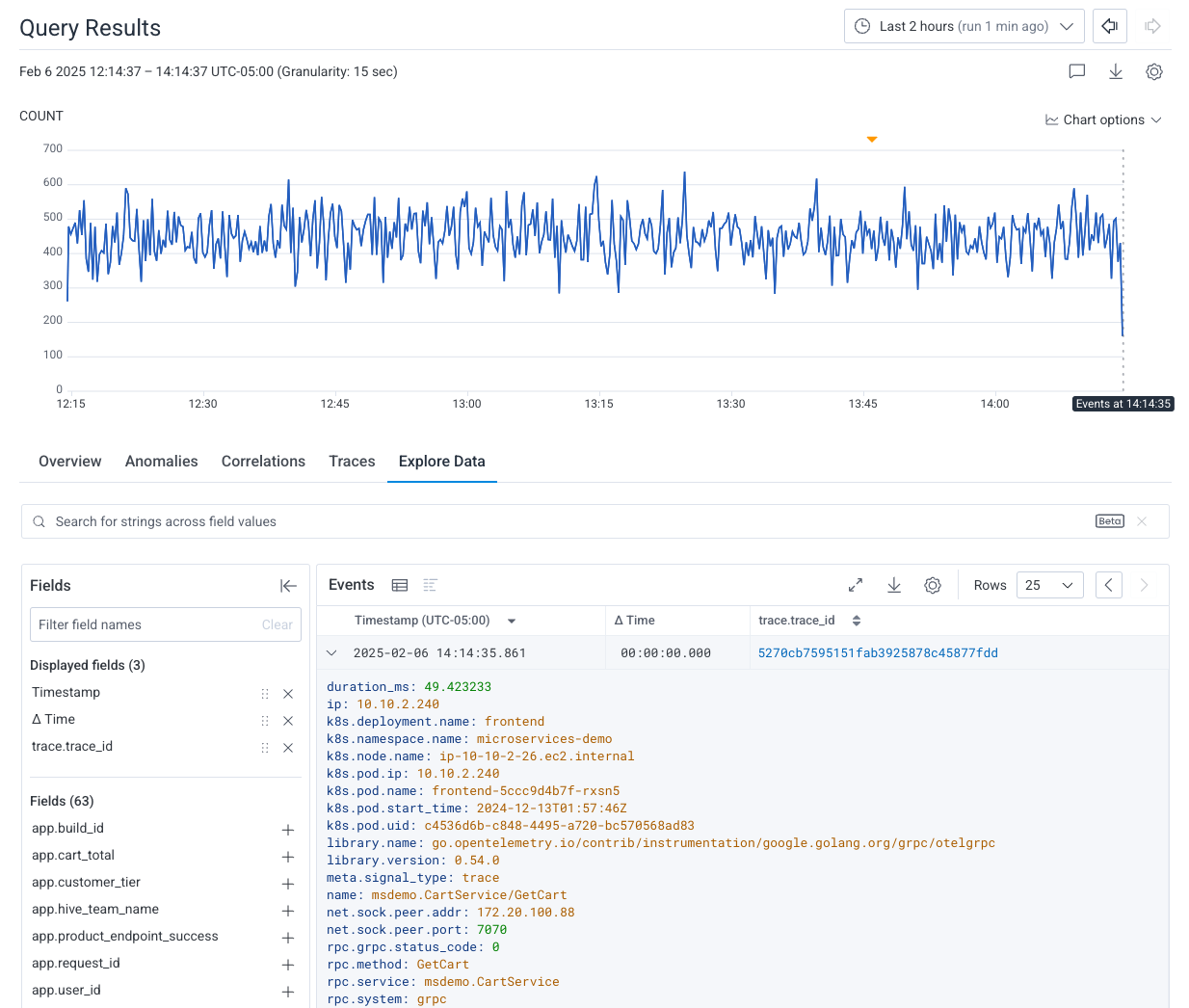 Query Builder with Explore Data tab selected and table display