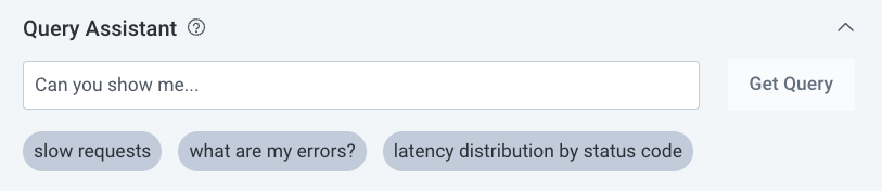 Screenshot of Query Assistant with search box and three suggested queries