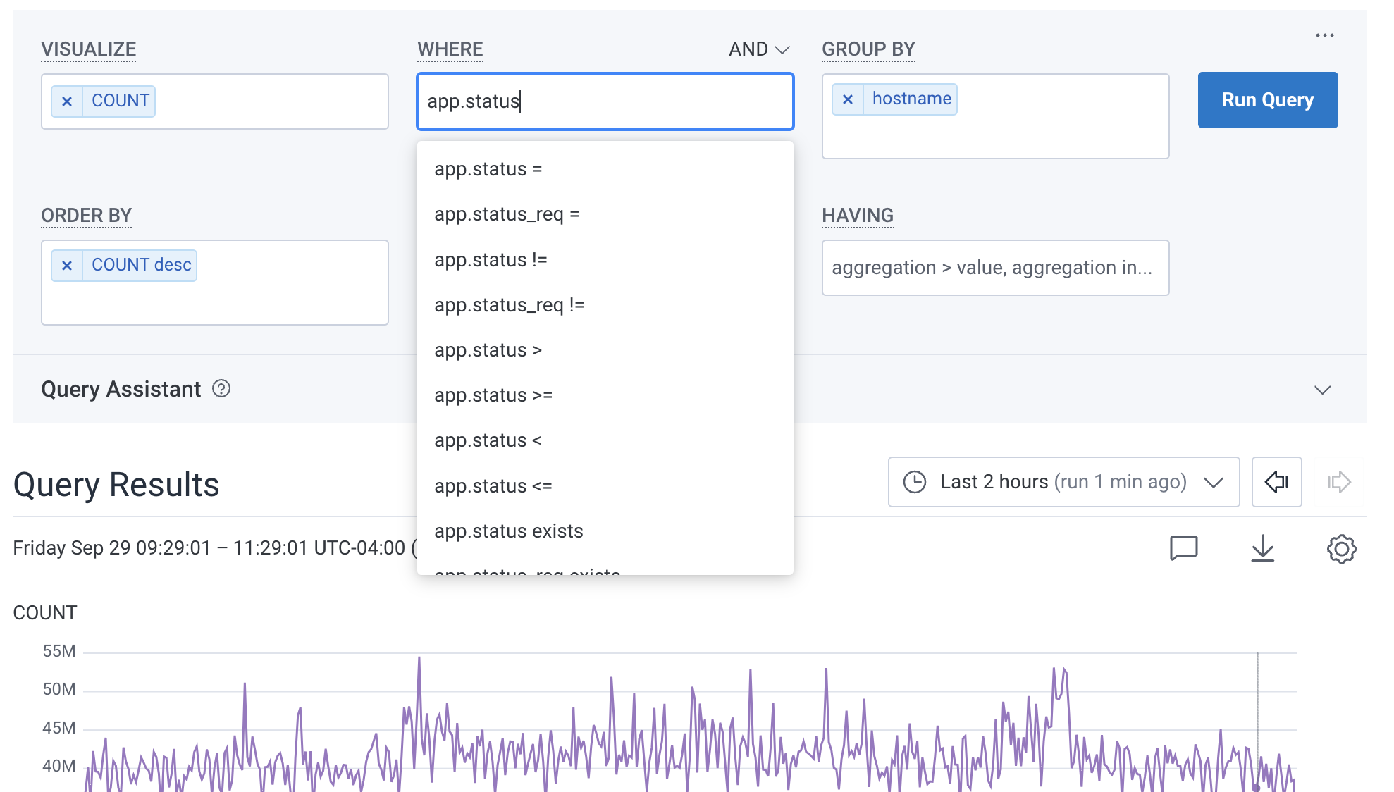 Screenshot that illustrates editing the Query Builder