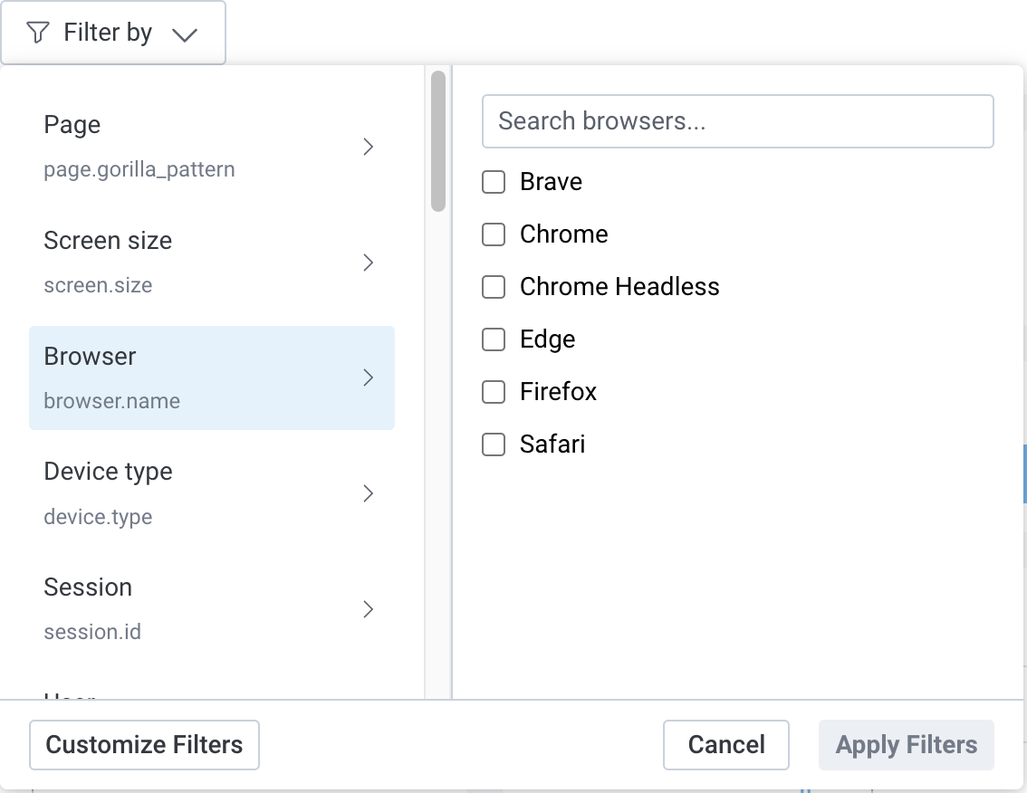 Control for filtering data.