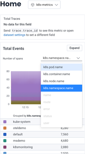 Home view for Kubernetes dataset