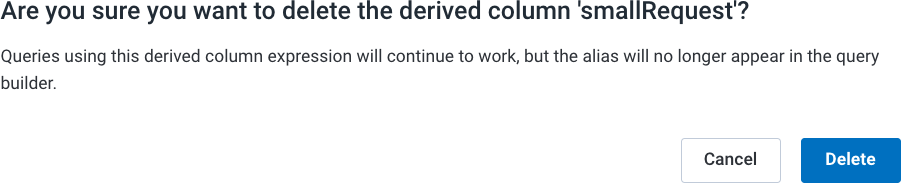 Delete a derived column confirmation modal