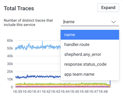 The Total Traces visualization with its Group By menu selected and menu options displaying.