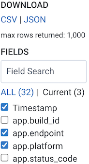 Field List display with three fields selected