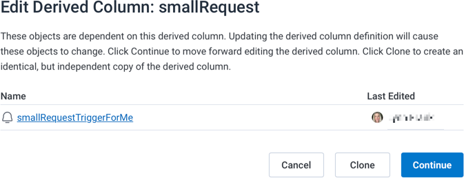 Edit a derived column modal with a dependency